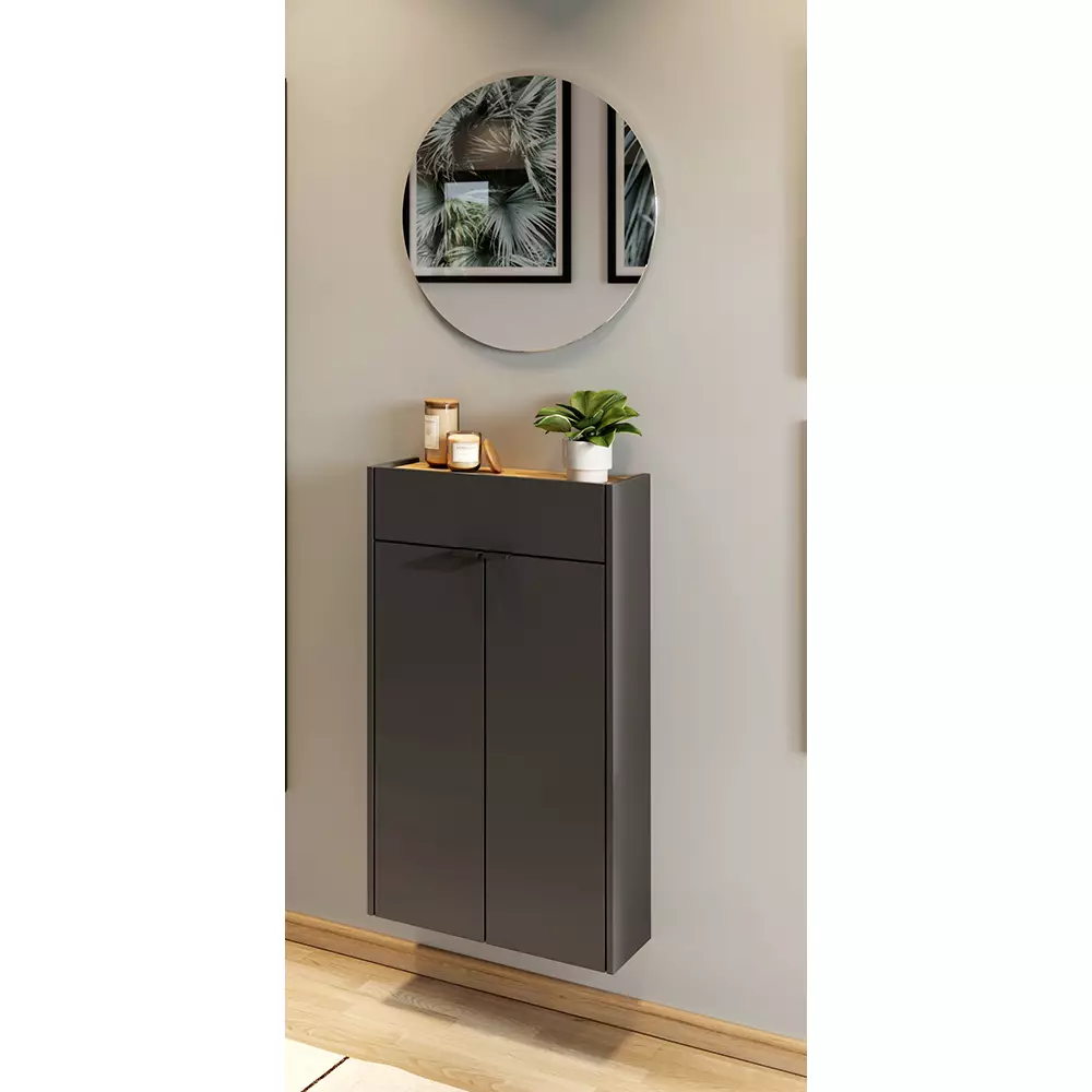 Lomadox Garderobe Flurgarderobe schmal in grau mit Eiche ABERDEEN-01 modern 2-teilig mit Schuhschrank und Spiegel