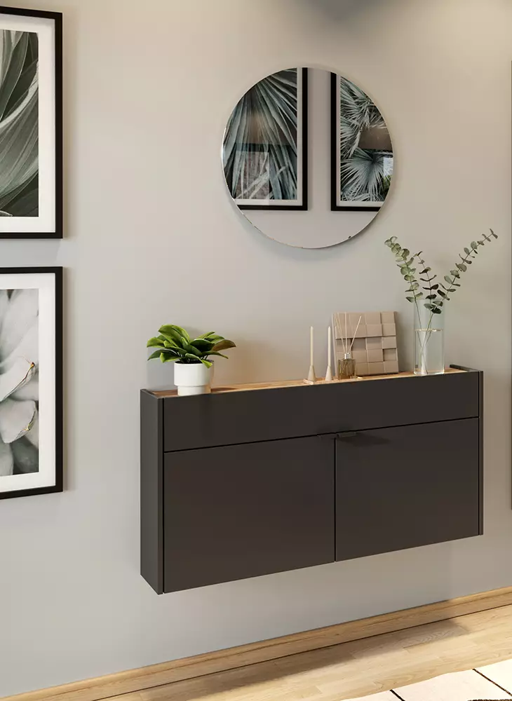 Lomadox Garderobe Flurgarderobe schmal in grau mit Eiche ABERDEEN-01 modern 2-teilig mit Schuhschrank und Spiegel