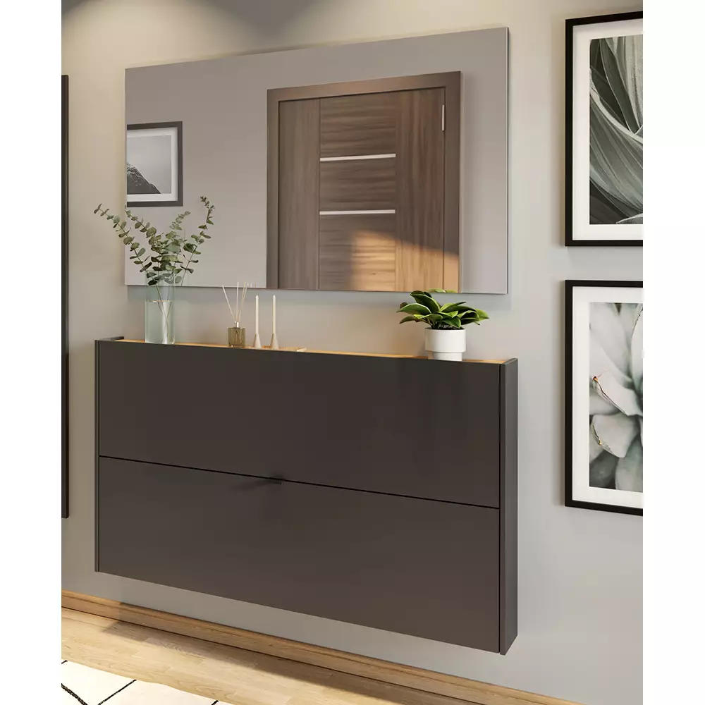 Lomadox Garderobe Flurgarderobe schmal in grau mit Eiche ABERDEEN-01 modern 2-teilig mit Spiegel