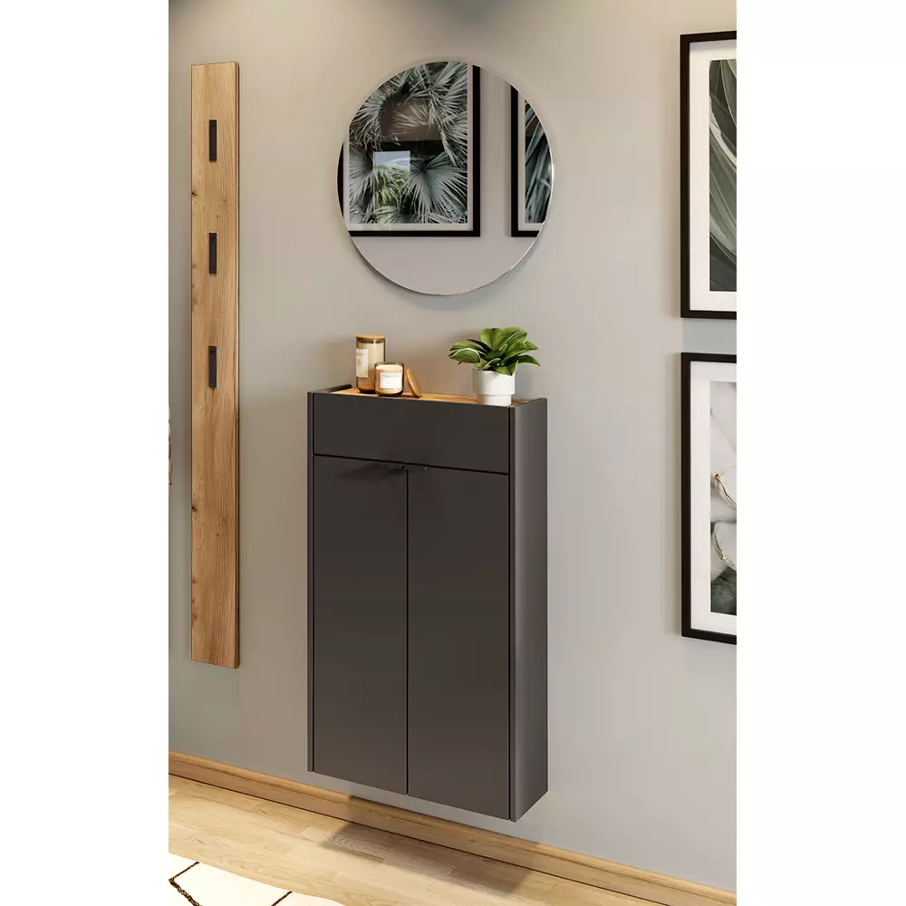 Lomadox Garderobe Flurgarderobe schmal in grau mit Eiche ABERDEEN-01 modern 3-teilig mit 1 Garderobenpaneel