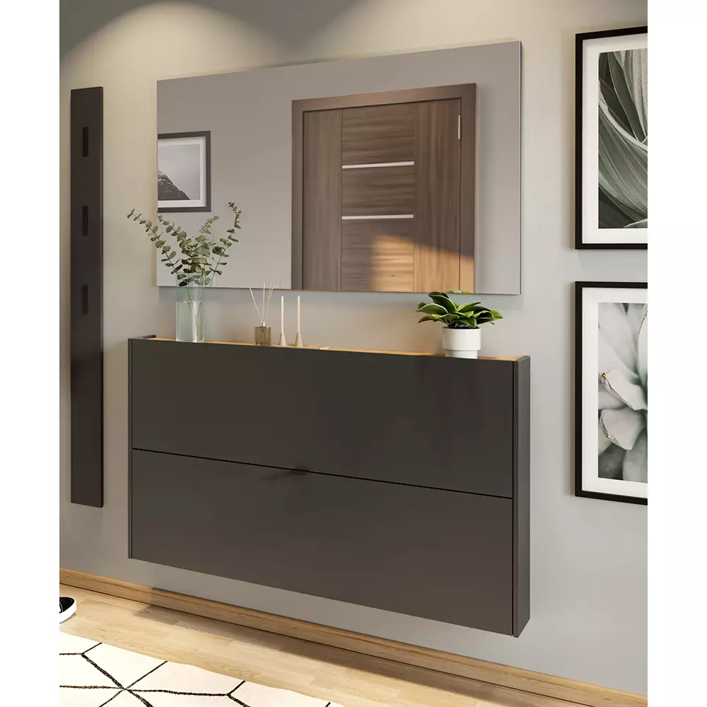 Lomadox Garderobe Flurgarderobe schmal in grau mit Eiche ABERDEEN-01 modern 3-teilig mit 1 Garderobenpaneel