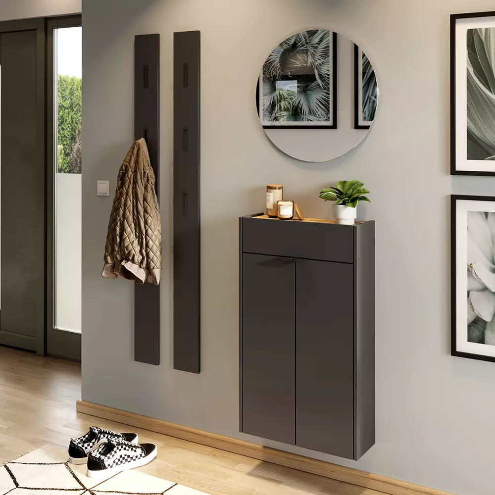 Lomadox Garderobe Flurgarderobe schmal in grau mit Eiche ABERDEEN-01 modern 4-teilig mit 2 Garderobenpaneelen