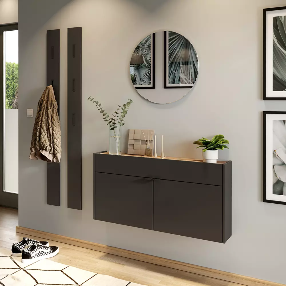 Lomadox Garderobe Flurgarderobe schmal in grau mit Eiche ABERDEEN-01 modern 4-teilig mit 2 Garderobenpaneelen