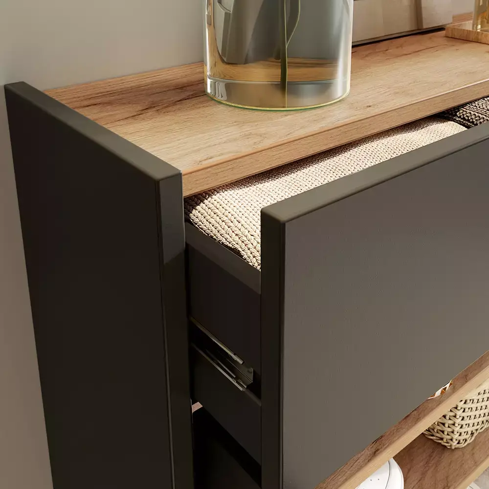 Lomadox Garderobe Flurgarderobe schmal in grau mit Eiche ABERDEEN-01 modern 4-teilig mit 2 Garderobenpaneelen Begrenztes Angebot