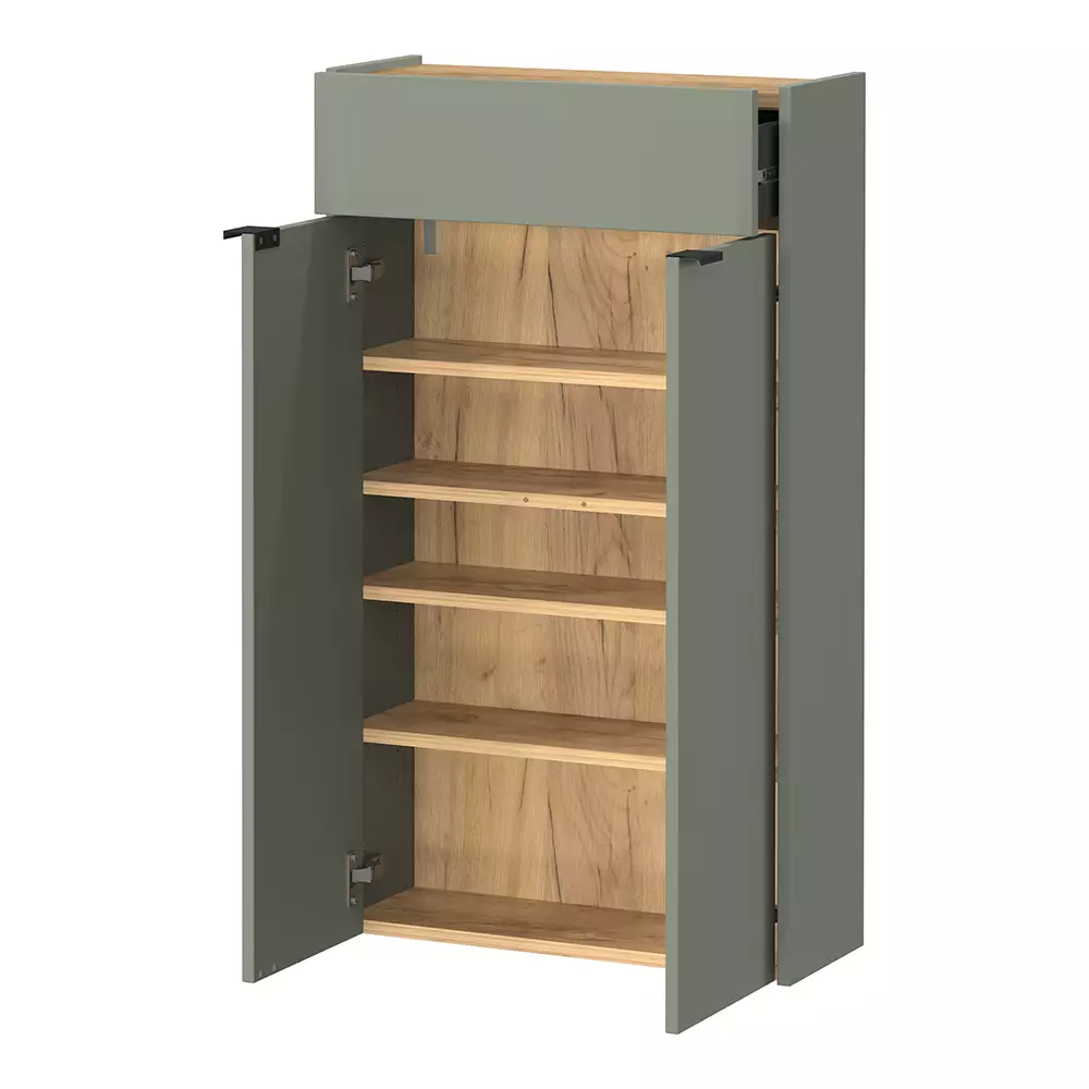 Lomadox Garderobe Flurgarderobe schmal in grün mit Eiche ABERDEEN-01 modern 2-teilig mit Schuhschrank und Spiegel Preisnachlass