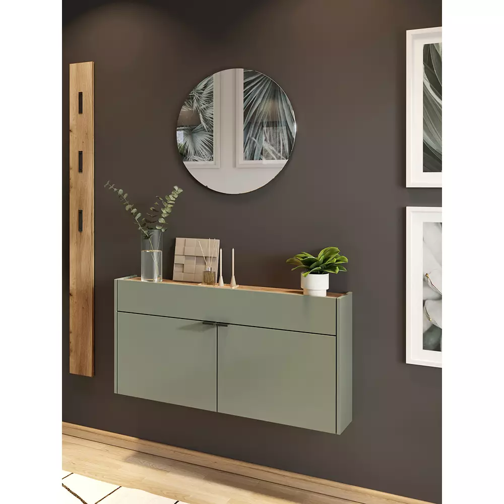 Lomadox Garderobe Flurgarderobe schmal in grün mit Eiche ABERDEEN-01 modern 3-teilig mit 1 Garderobenpaneel