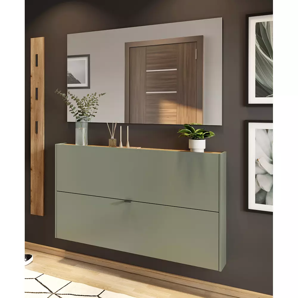 Lomadox Garderobe Flurgarderobe schmal in grün mit Eiche ABERDEEN-01 modern 3-teilig mit 1 Garderobenpaneel