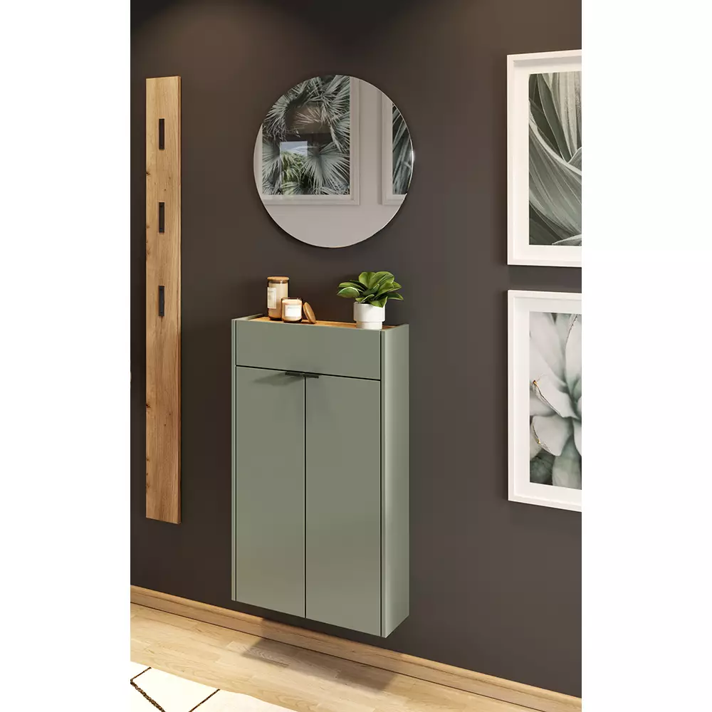 Lomadox Garderobe Flurgarderobe schmal in grün mit Eiche ABERDEEN-01 modern 3-teilig mit 1 Garderobenpaneel