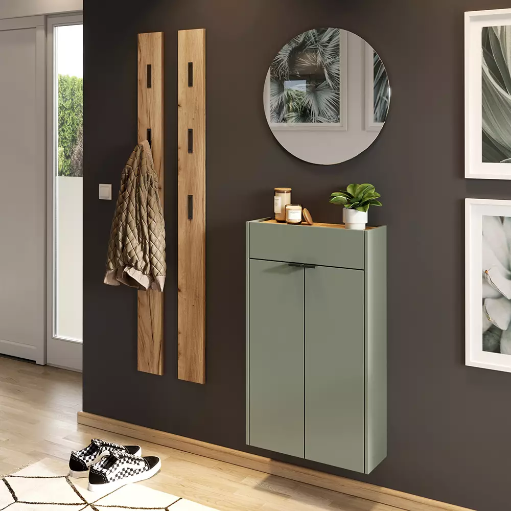 Lomadox Garderobe Flurgarderobe schmal in grün mit Eiche ABERDEEN-01 modern 4-teilig mit 2 Garderobenpaneelen