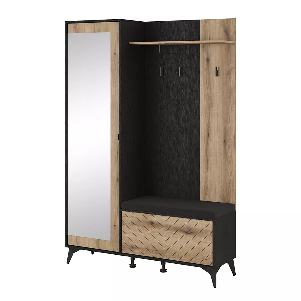Lomadox Garderobe mit Sitzbank inklusive Polster schwarz, Eiche DALE-160 Neueste Mode