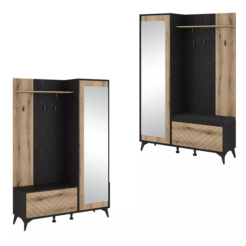 Lomadox Garderobe mit Sitzbank inklusive Polster schwarz, Eiche DALE-160 Neueste Mode