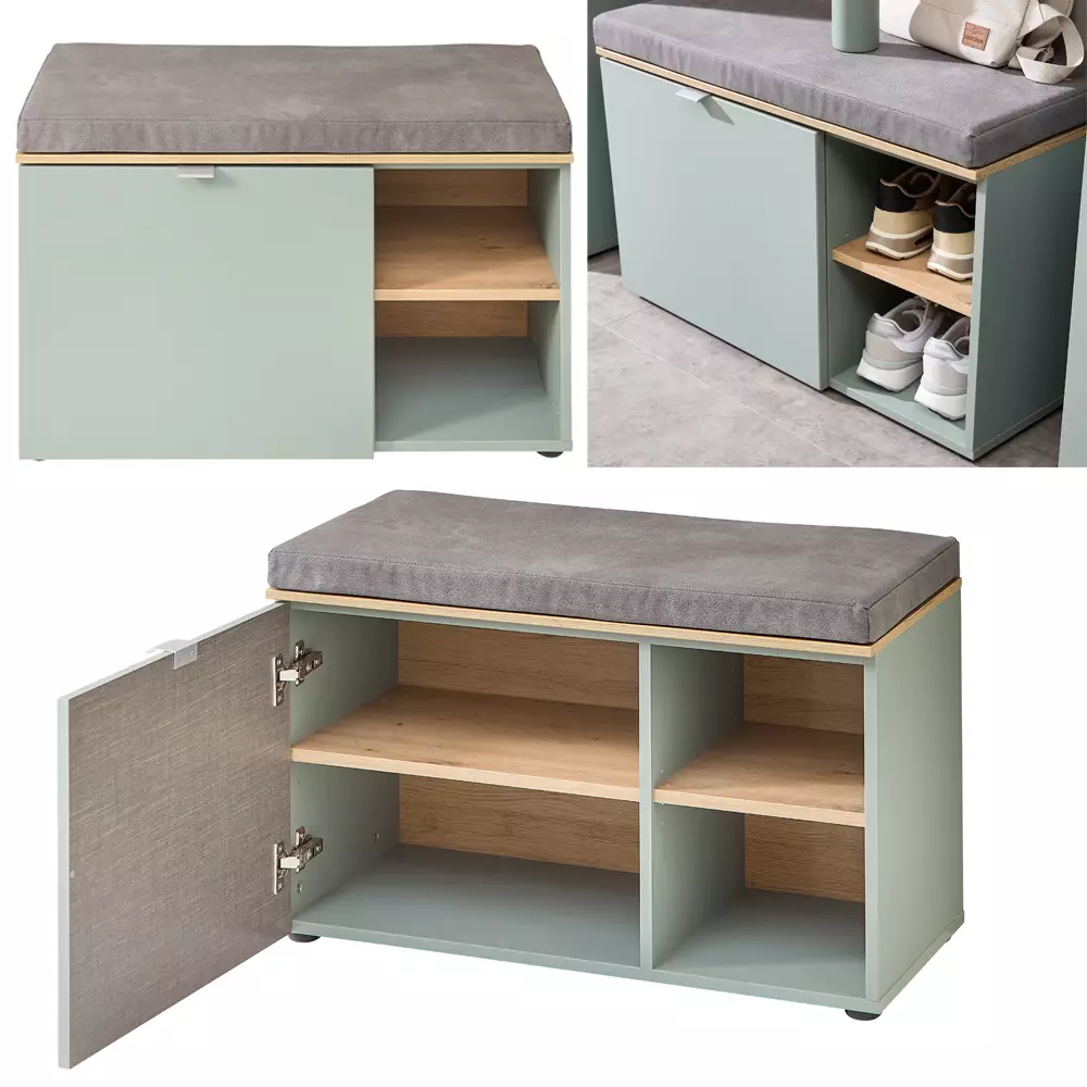 Lomadox Garderobe modern 3-teilig mit Garderobenpaneel grün matt mit Eiche BLISS-36 Online Outlet