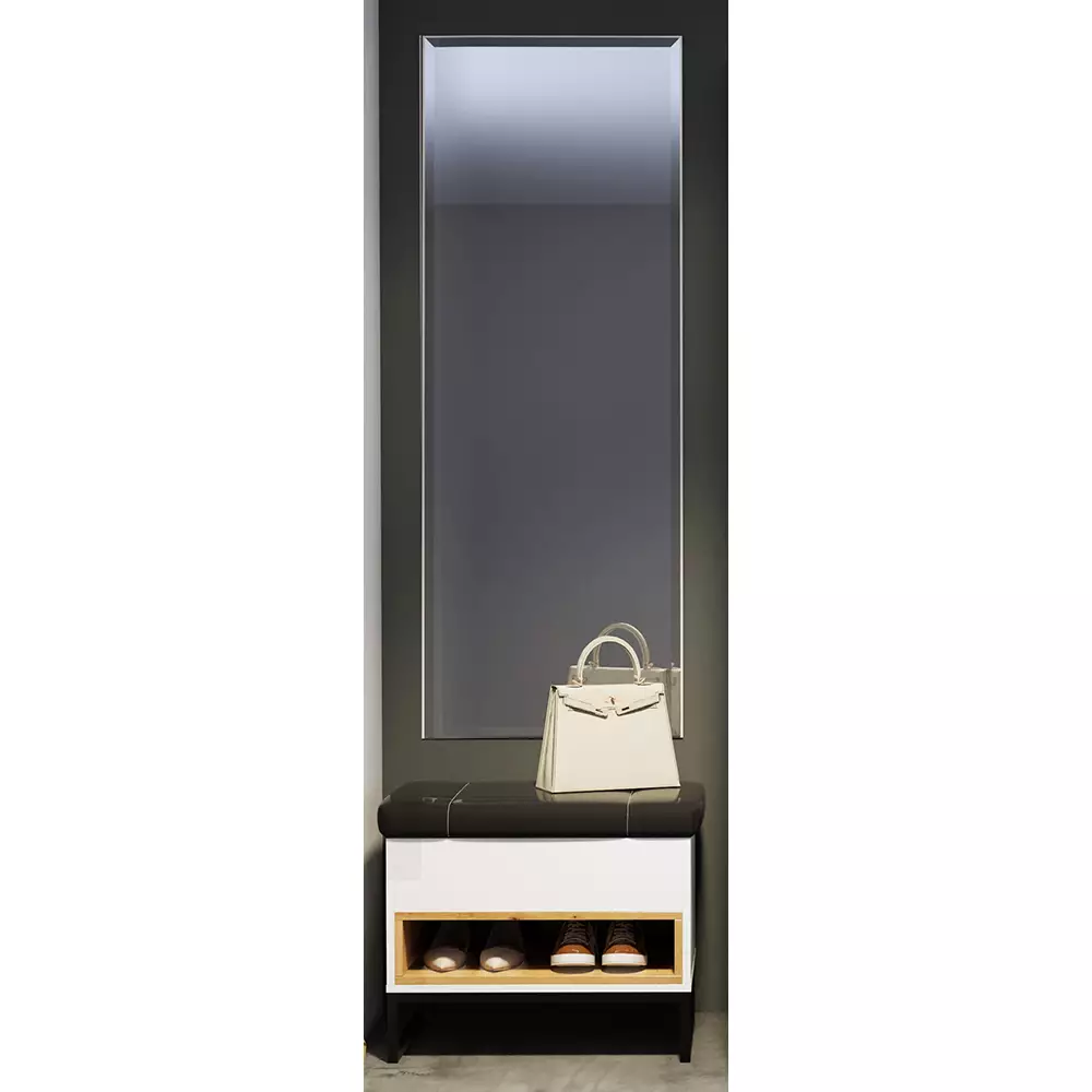 Lomadox Garderobe Schuhbank mit Spiegel in weiß mit Artisan Eiche Nb. OSTUNI-132, B/H/T ca. 62/210/40 cm