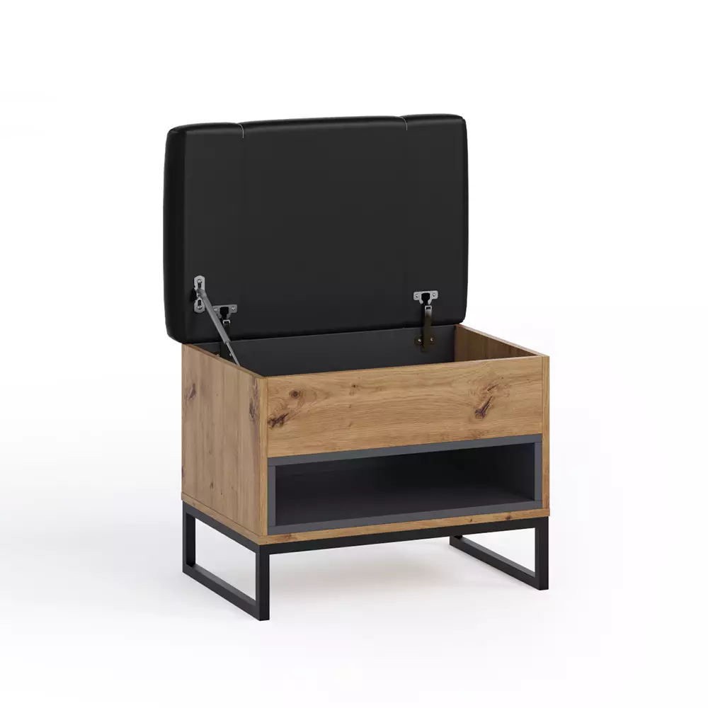Lomadox Garderobe Schuhbank Truhe in Artisan Eiche Nb. mit Metallgestell und Kissen OSTUNI-132, B/H/T ca. 62/50/40 cm Exklusive Angebote
