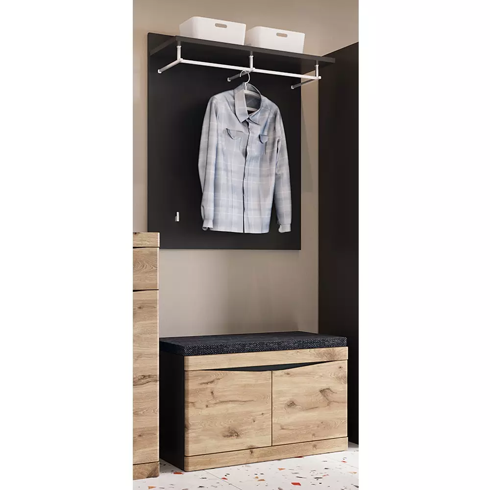 Lomadox Garderoben Set Flurbank, Garderobenpaneel anthrazit, Eiche SUNBURY-129 2-teilig