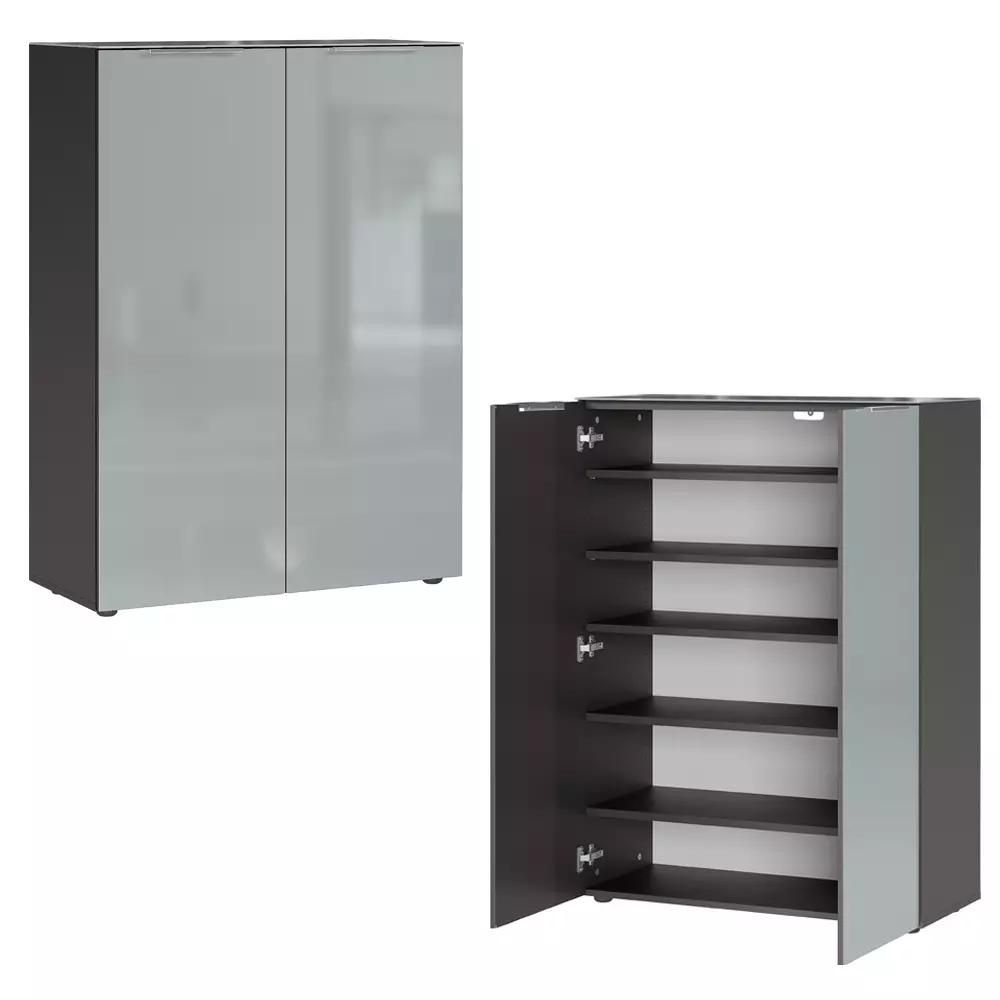 Lomadox Garderoben Set graphit 4-teilig mit Glasfront grau GENEVA-01 Räumungsverkauf