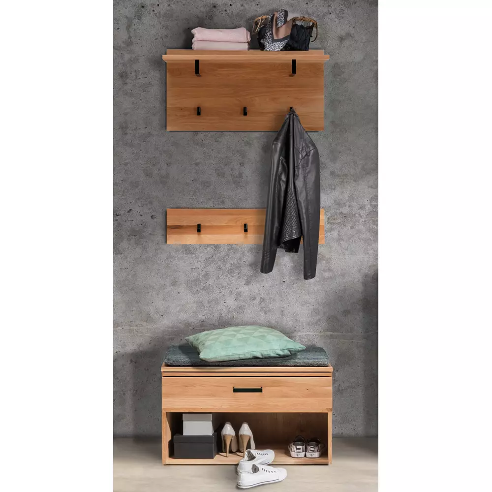 Lomadox Garderoben Set LEUNA-64 in Eiche massiv geölt, B/H/T: ca. 80/200/39 cm