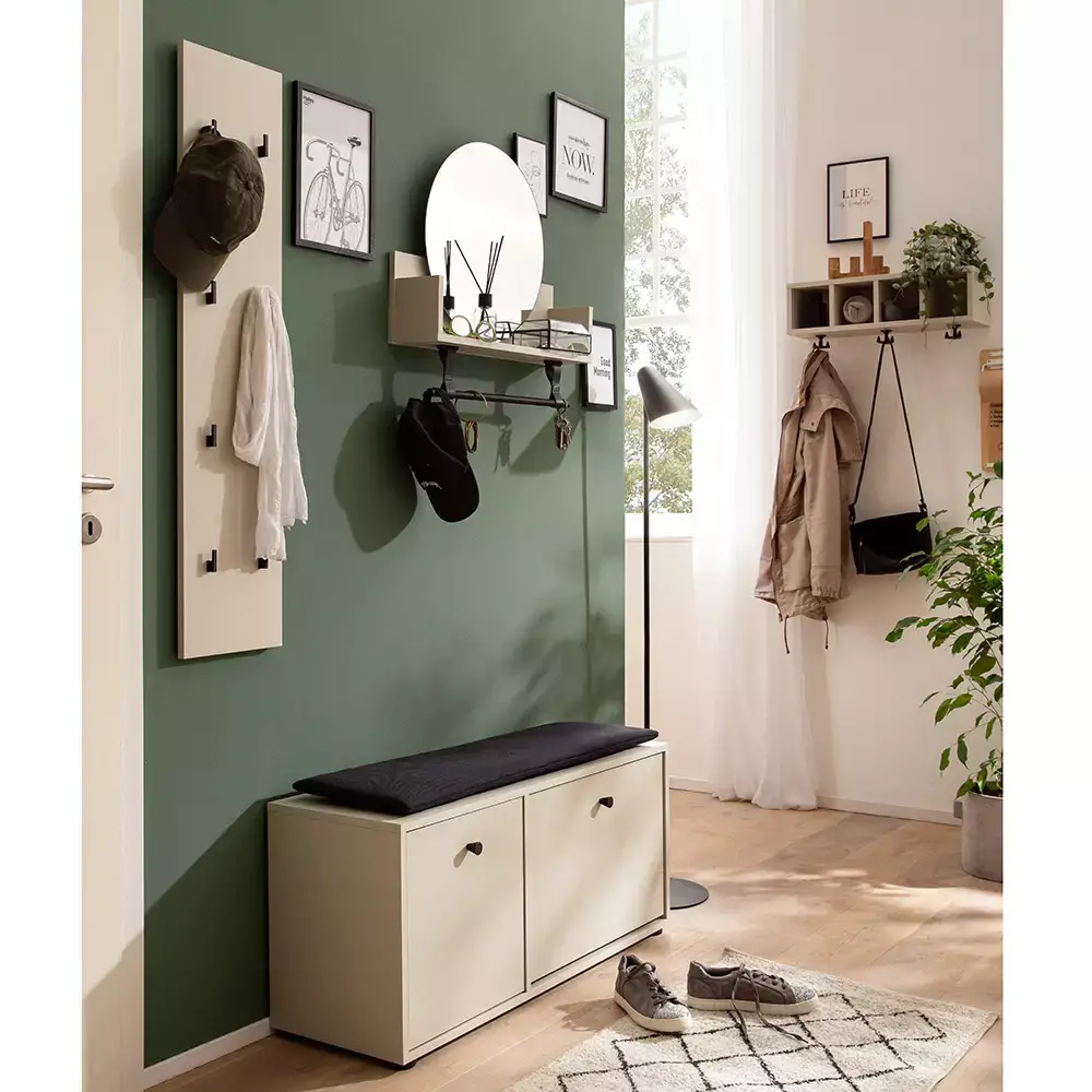 Lomadox Garderoben Set mit Garderobenpaneel beige LORCA-80, 4-teilig