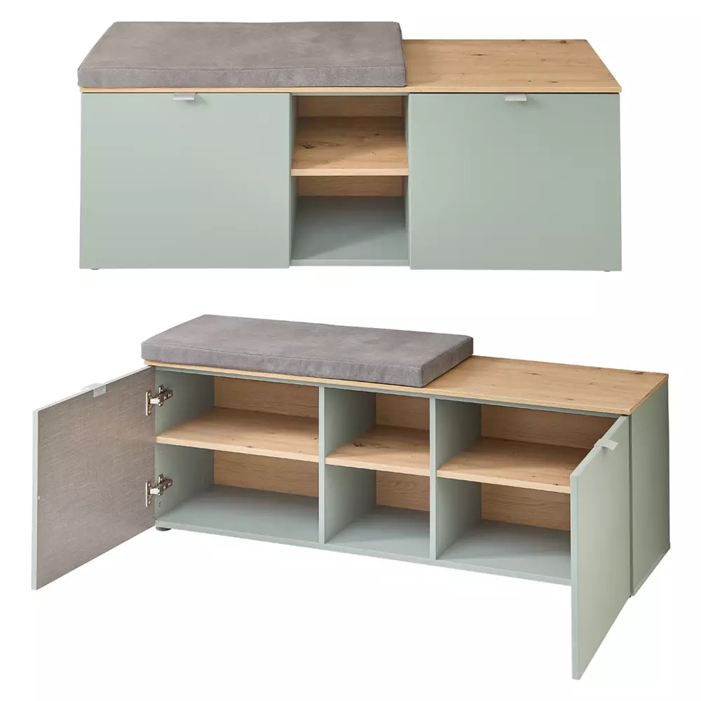 Lomadox Garderoben Set mit Garderobenschrank grün matt mit Eiche BLISS-36, 4-teilig Super Sparpreis