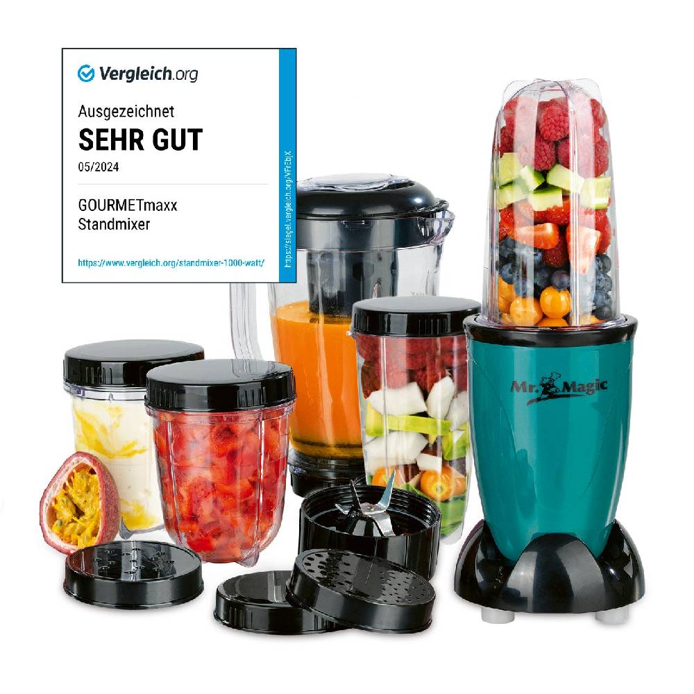 ﻿GOURMETmaxx Mr. Mixer Küchenmaschine Smaragdgrün, 18-tlg