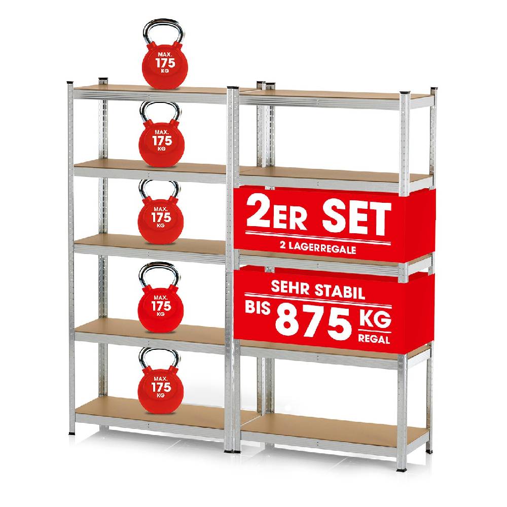 EASYmaxx Schwerlastregal & Werkbank 2er-Set - 180 x 90 x 40 cm - 1750 kg Traglast, 175 kg pro Ebene