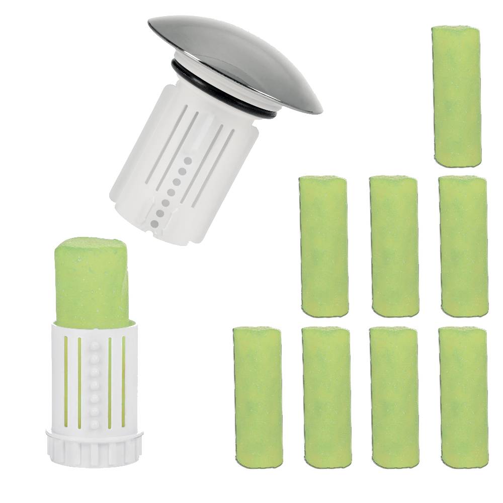 Abfluss-Fee Abfluss-Fee Waschbecken - 1x Verschlussstopfen & 9x Duftstein Zitrone/Apfel