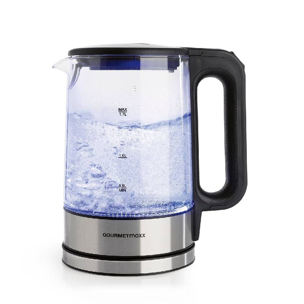 GOURMETmaxx Glas-Wasserkocher LED 1,7l - Edelstahl/schwarz