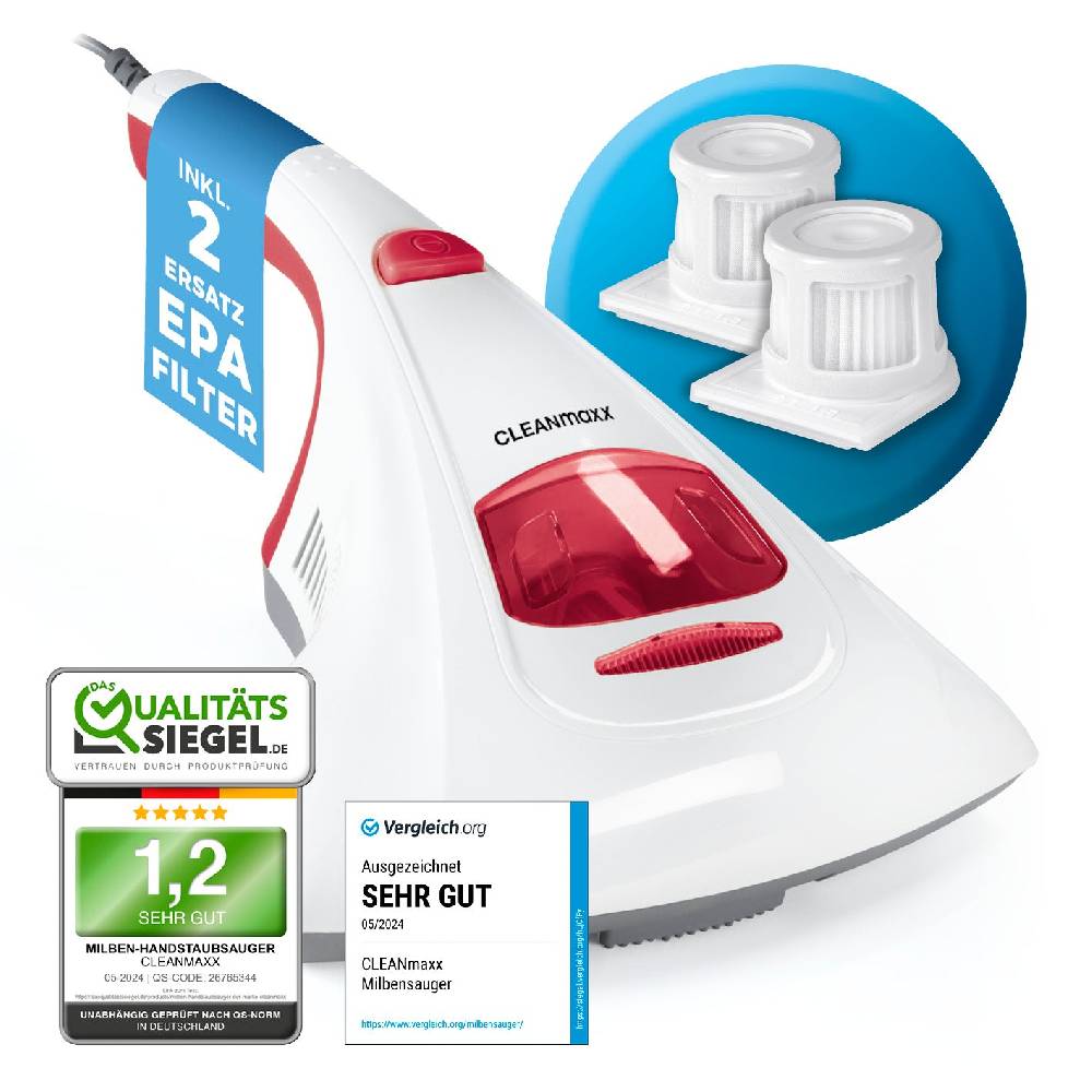 CLEANmaxx Milbensauger Vibration + 2 EPA-Filter - Weiß/Rot