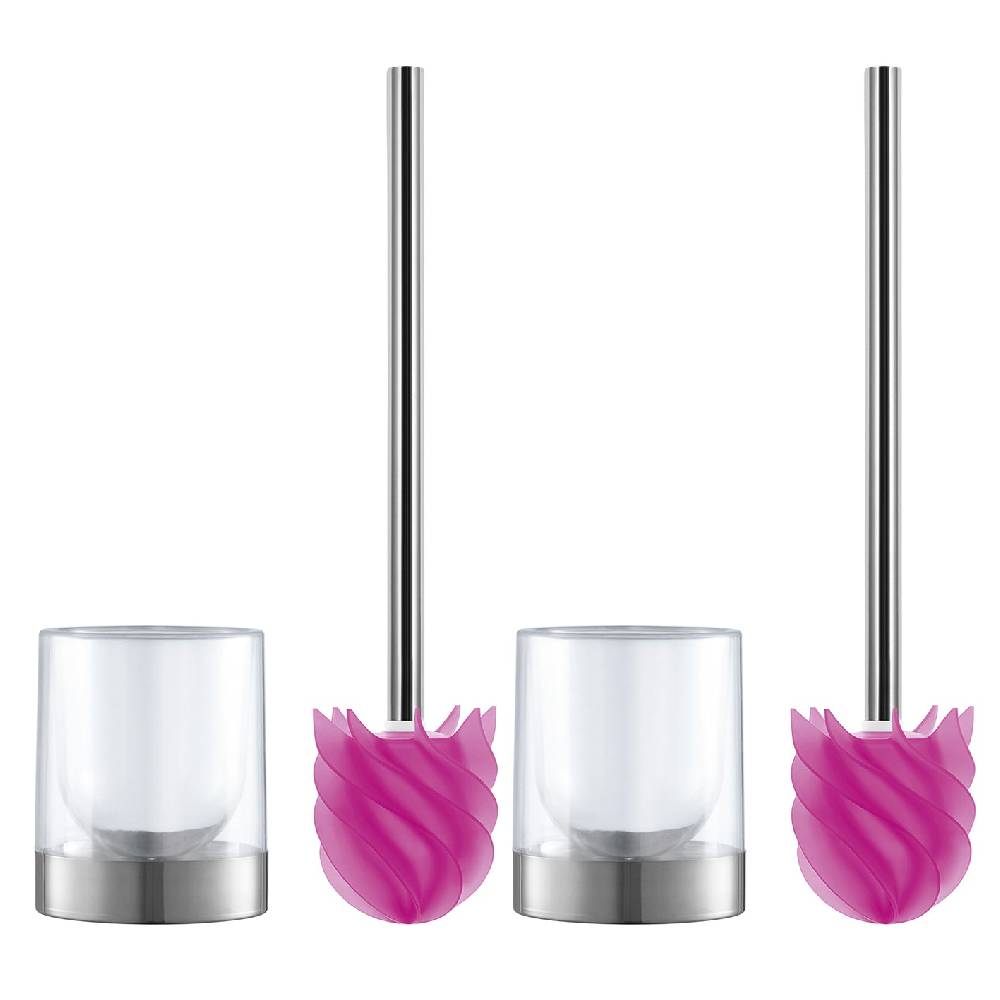 LOOMAID WC-Bürste Silikonkopf Edelstahl/pink mit Bürstenhalter transparent/Edelstahl - 2er-Set