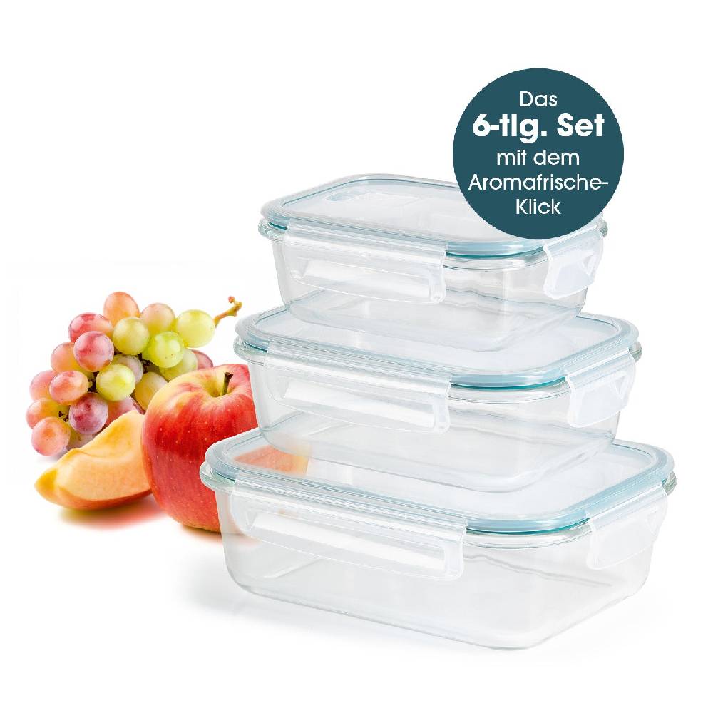GOURMETmaxx Glas-Frischhaltedosen mit Mikrowellenventi Klick-it - 6-tlg. - Grün