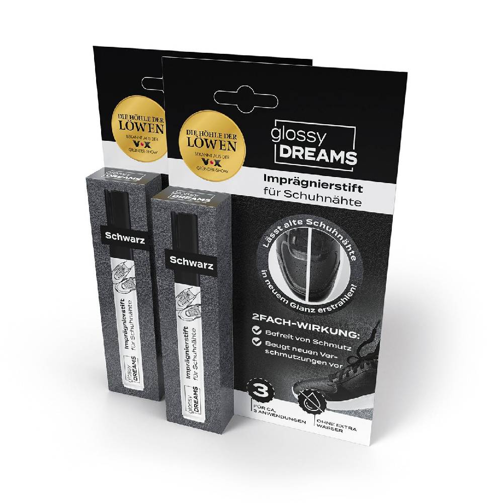 Glossy Dreams Nahtstift - Imprägnierstift für Schuhnähte - schwarz - 2er-Set (2x 8 ml)