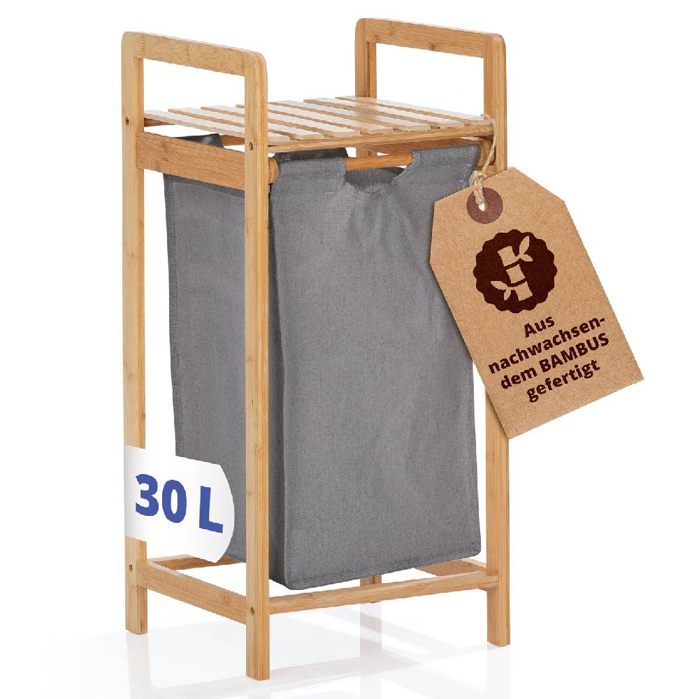 LUMALAND Bambus Wäschekorb mit ausziehbarem Wäschesack - 33 x 33 x 73 cm - Beige
