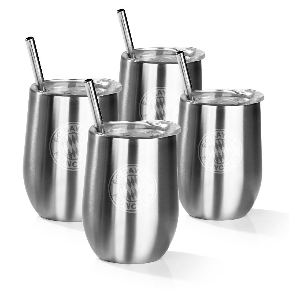 FC Bayern München Edelstahl-Getränkebecher inkl. Trinkhalm - 350 ml - 4er-Set