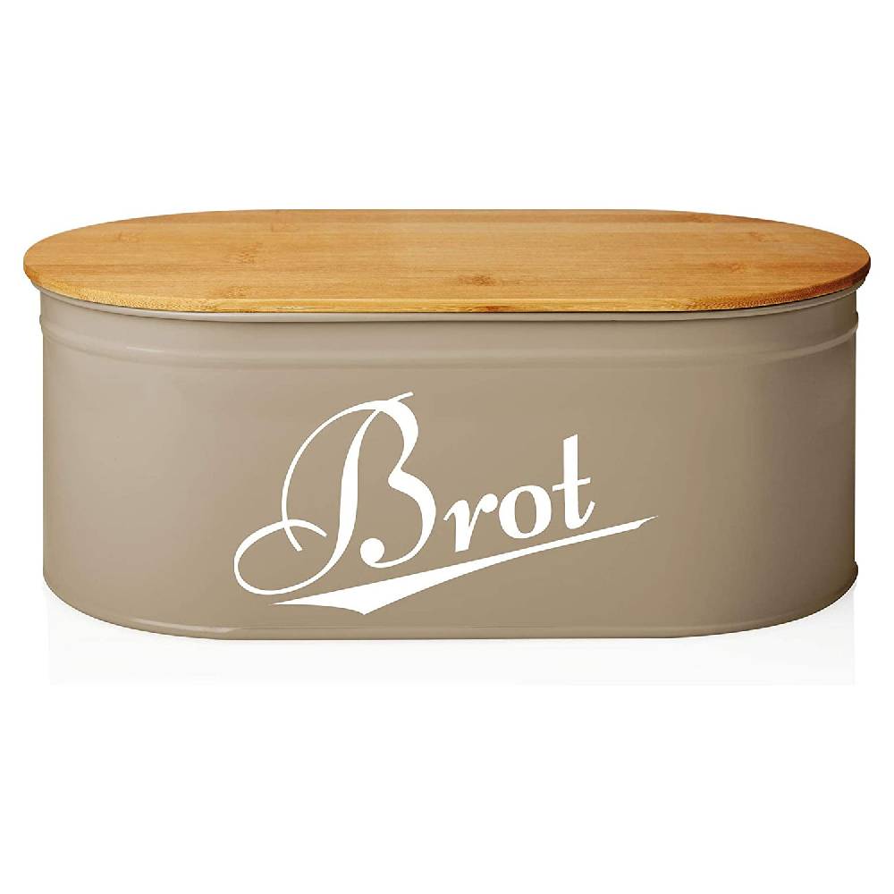 LUMALAND Cuisine Brotkasten aus Metall mit Bambus Deckel - Oval 36 x 20 x 13,8 cm - Grau