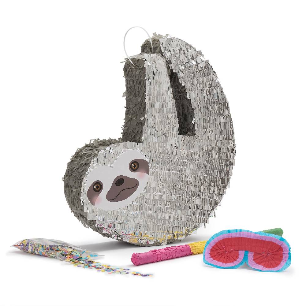 LUMALAND Pinata Set zum Befüllen inkl. Schläger & Augenbinde "Faultier"