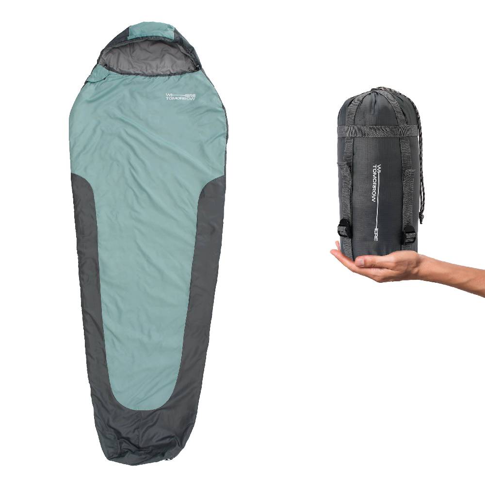 Where Tomorrow Schlafsack Small & Light - Mumienschlafsack mit Tasche - 220 x 80 x 50 cm - Hellblau-Grau