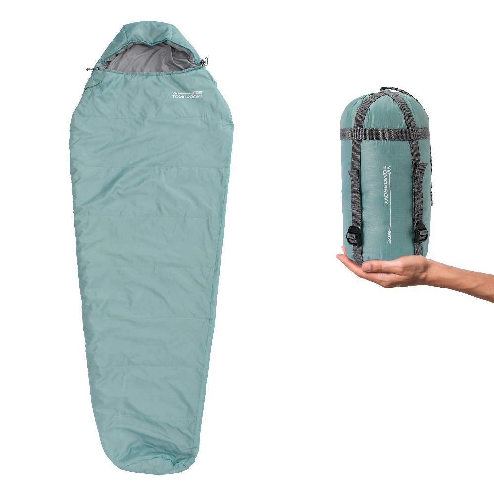 Where Tomorrow Camping Schlafsack Small & Light - Mumienschlafsack mit Tasche - 220 x 80 x 50 cm - Hellblau