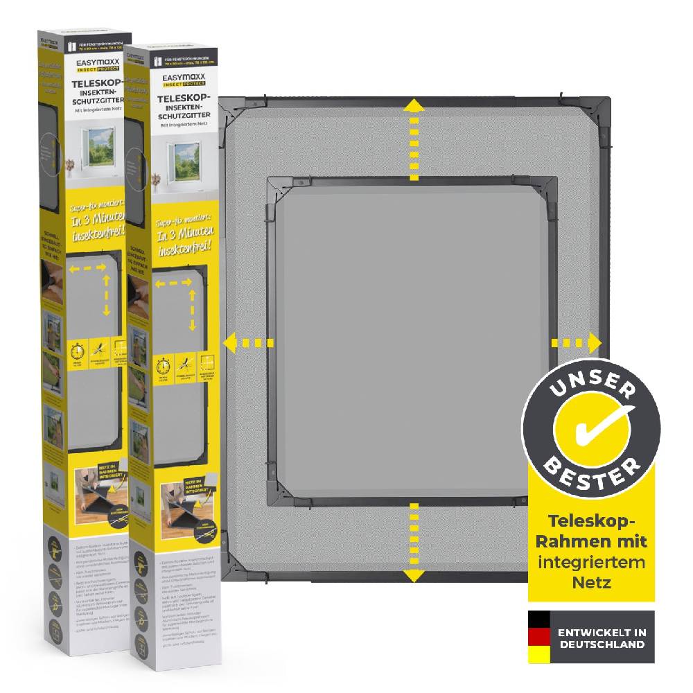 EASYmaxx Teleskop-Insektenschutzgitter mit integriertem Netz - 2er-Set - anthrazit