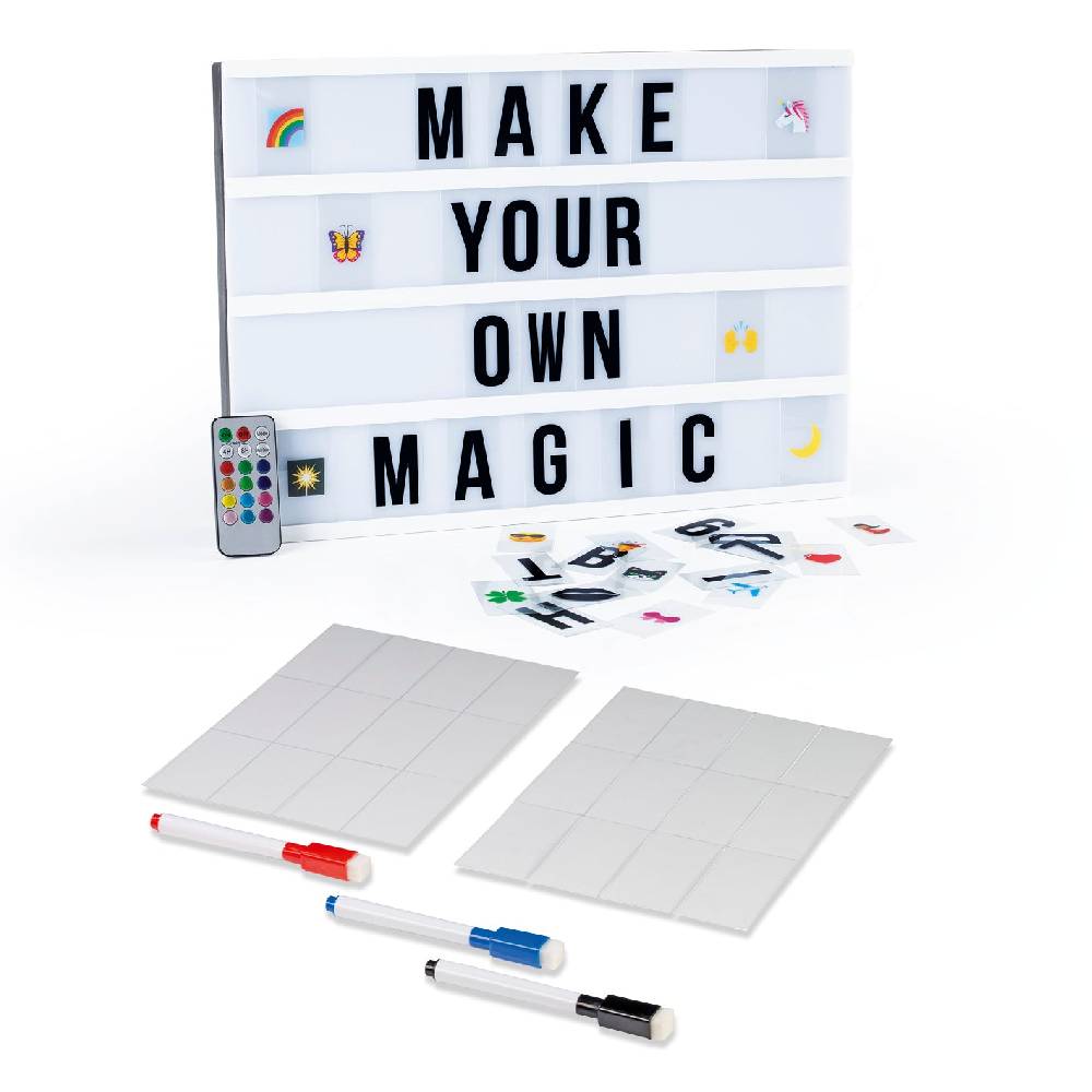 EASYmaxx LED-Leuchtkasten A3 mit 173 Buchstaben, Zahlen und Zeichen und 150 bunten Mood Pics inkl. Schreib-Set (3 Stifte & 20 blanko Karten)