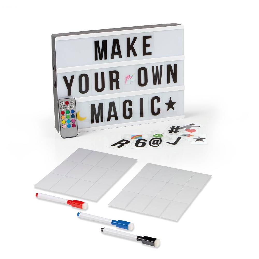 EASYmaxx LED-Leuchtkasten A4 mit 173 Buchstaben, Zahlen & Symbolen & 150 bunten Mood Pics inkl. Schreib-Set (3 Stifte & 20 Karten) Verkauf