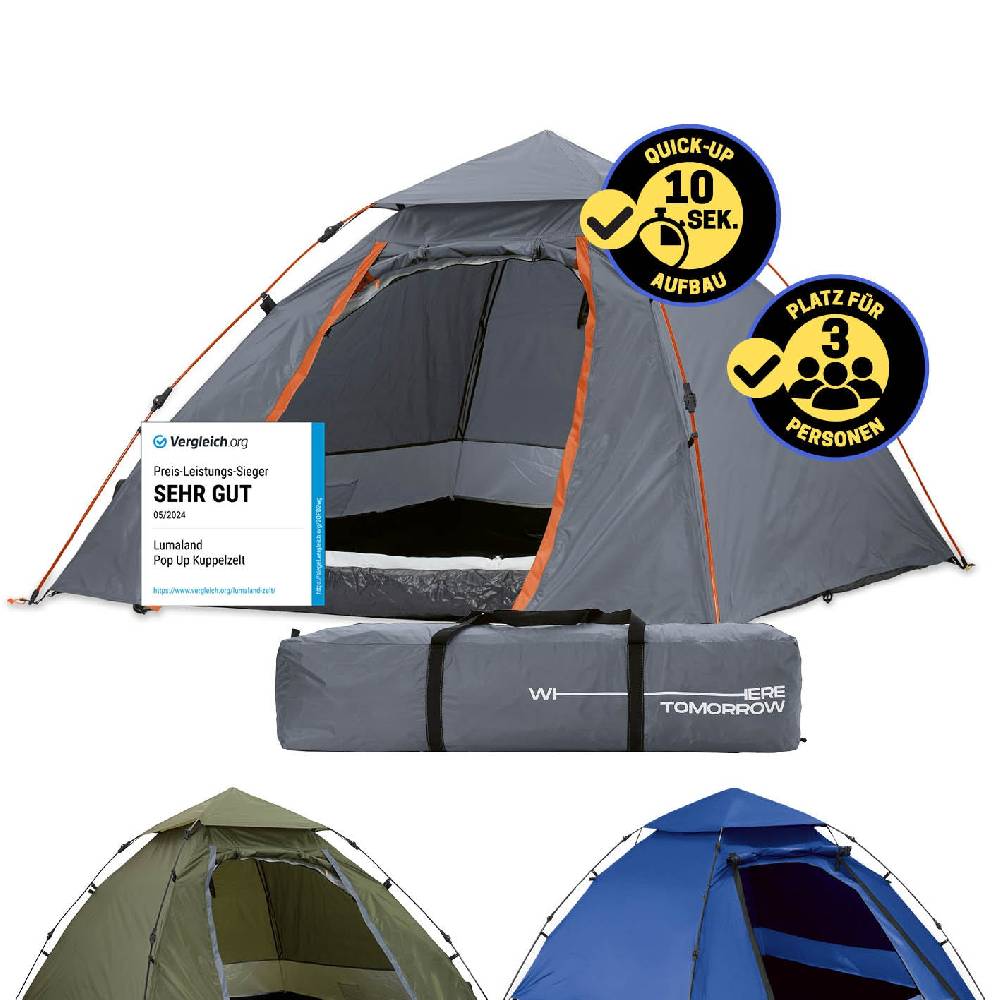 Where Tomorrow Pop up Kuppelzelt für 3 Personen - Grau Blitzangebot