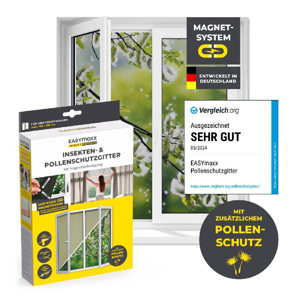 EASYmaxx Insekten- & Pollenschutzgitter mit Magnetbefestigung für Fenster bis zu 130 x 150 cm