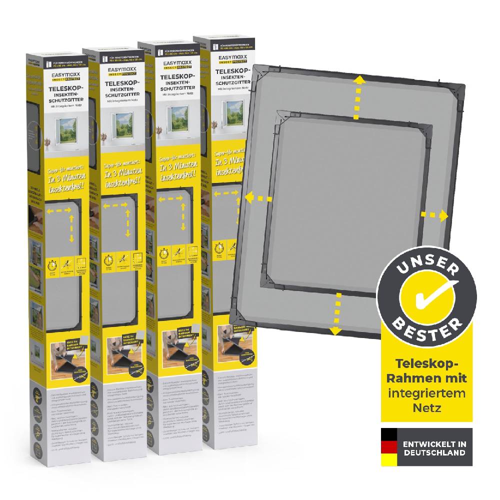 EASYmaxx Teleskop-Insektenschutzgitter mit integriertem Netz - 4er-Set - anthrazit