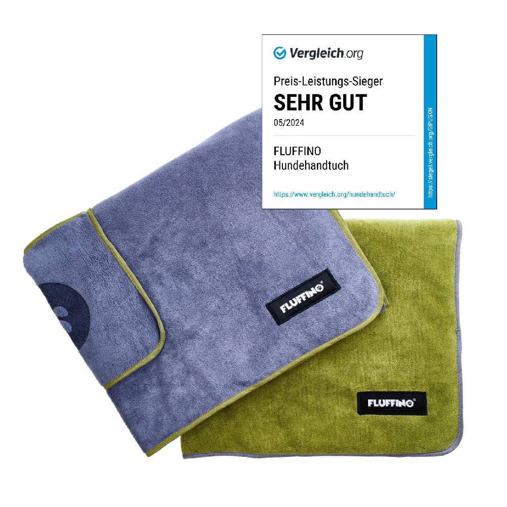 FLUFFINO® Hundehandtuch Mikrofaser – 2er-Pack - 120 x 70 cm - Grau & Grün