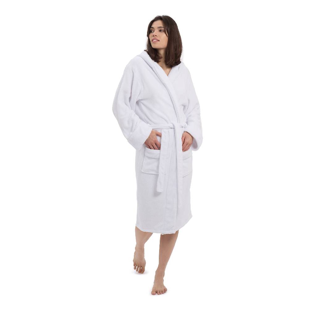 LUMALAND Luxury Mikrofaser Bademantel mit Kapuze für Damen und Herren - Weiß - Größe XXL