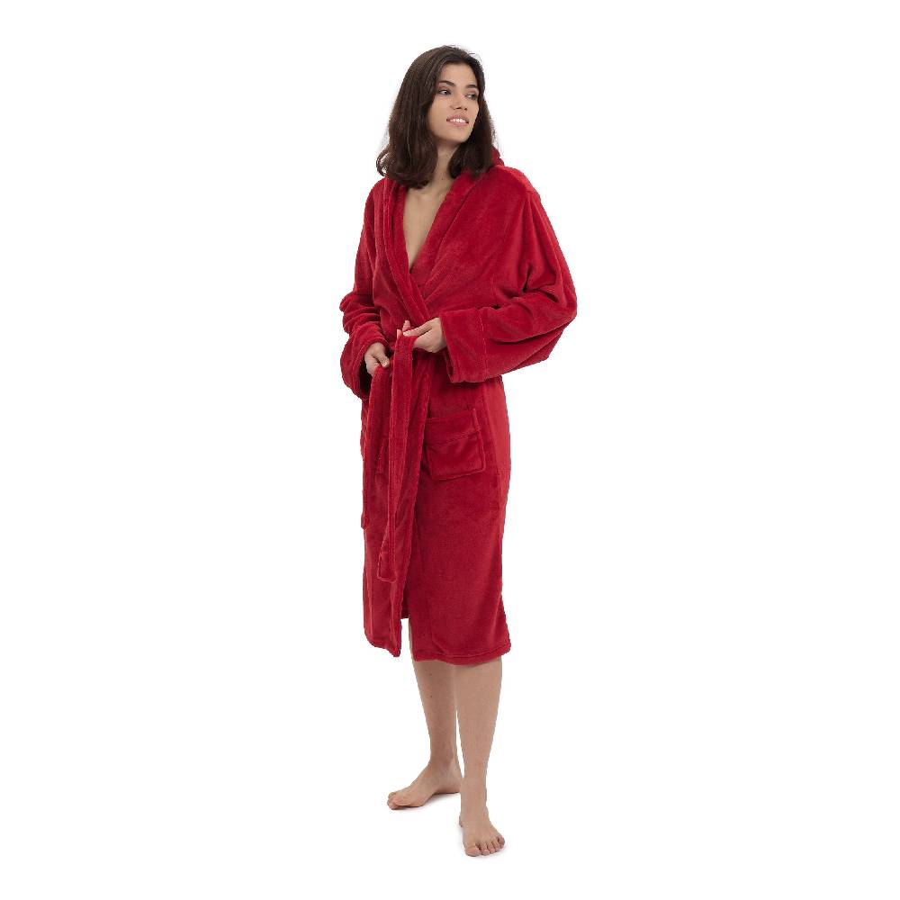 LUMALAND Luxury Mikrofaser Bademantel mit Kapuze für Damen und Herren - Rot - Größe S