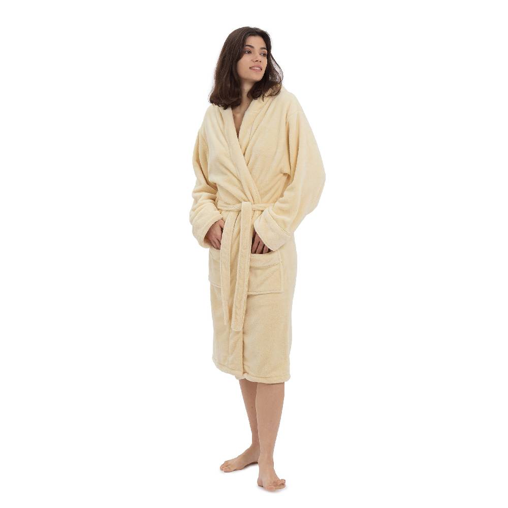 LUMALAND Luxury Mikrofaser Bademantel mit Kapuze für Damen und Herren - Creme - Größe S