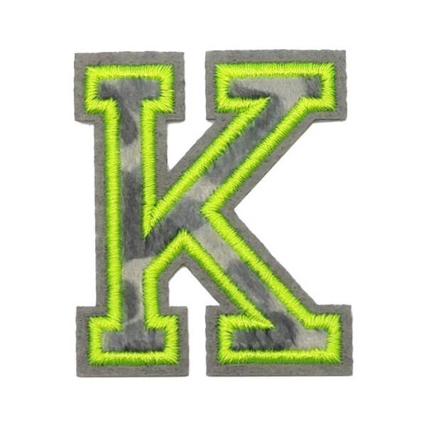 Mea Living Bügelpatch "K" Leo-Muster neongelb