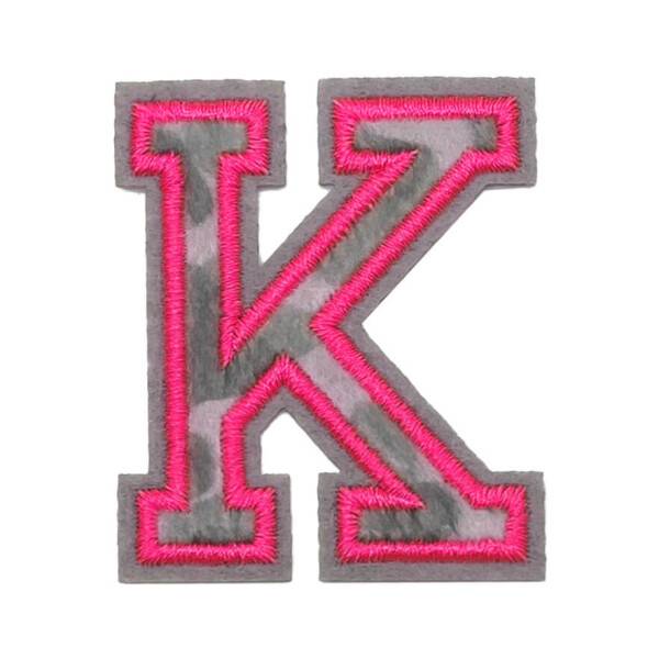 Mea Living Bügelpatch "K" Leo-Muster neonpink