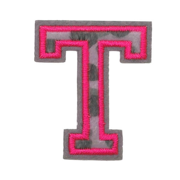 Mea Living Bügelpatch "T" Leo-Muster neonpink